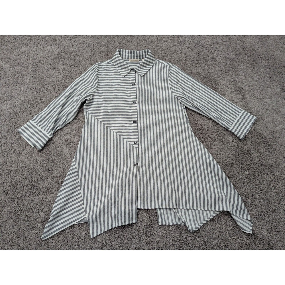 Soft Surroundings Tunic Womens Medium Button Up Shirt Striped Gray